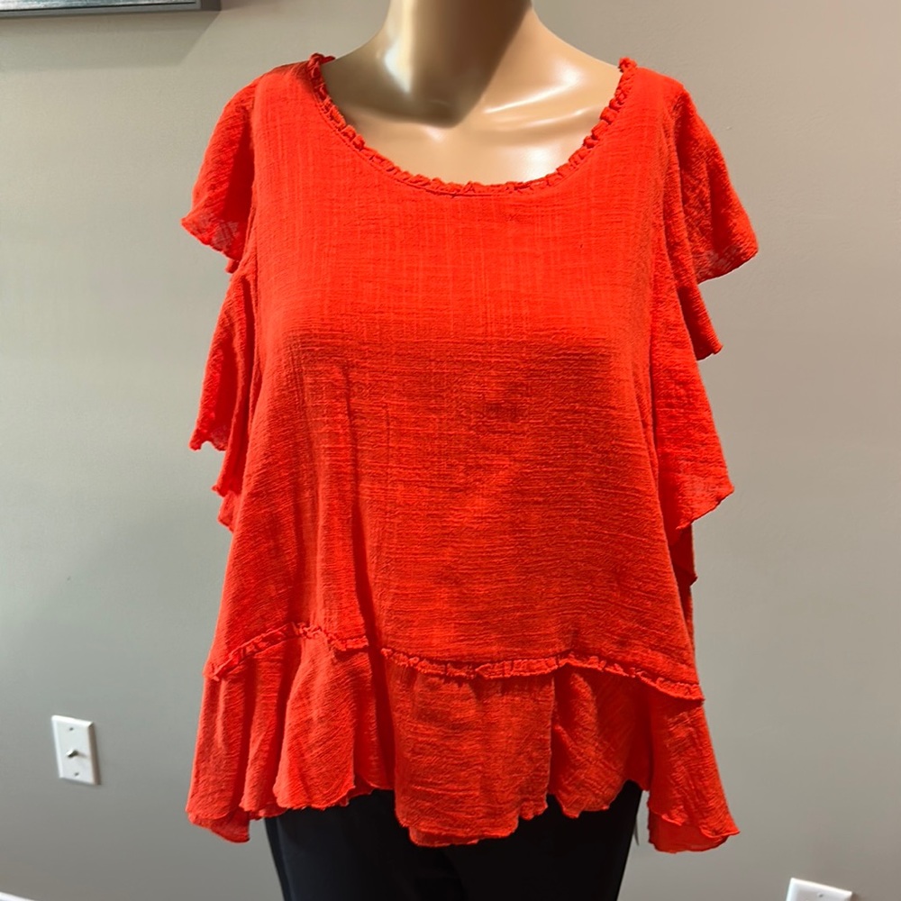 Anthropologie Maeve red ruffled tank top XL new with tags